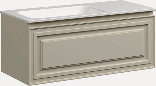Изображение товара Тумба с раковиной Sancos Very 100 L подвесная, 101 см, бежевая, матовая, из МДФ, с ящиками, раковина для ванной, фарфоровая, прямоугольная