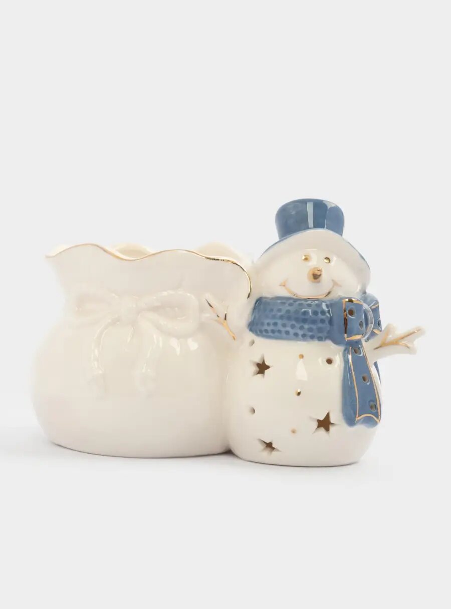 Конфетница 17х11 см фарфор P бело-голубая Снеговик с мешком Snowfall