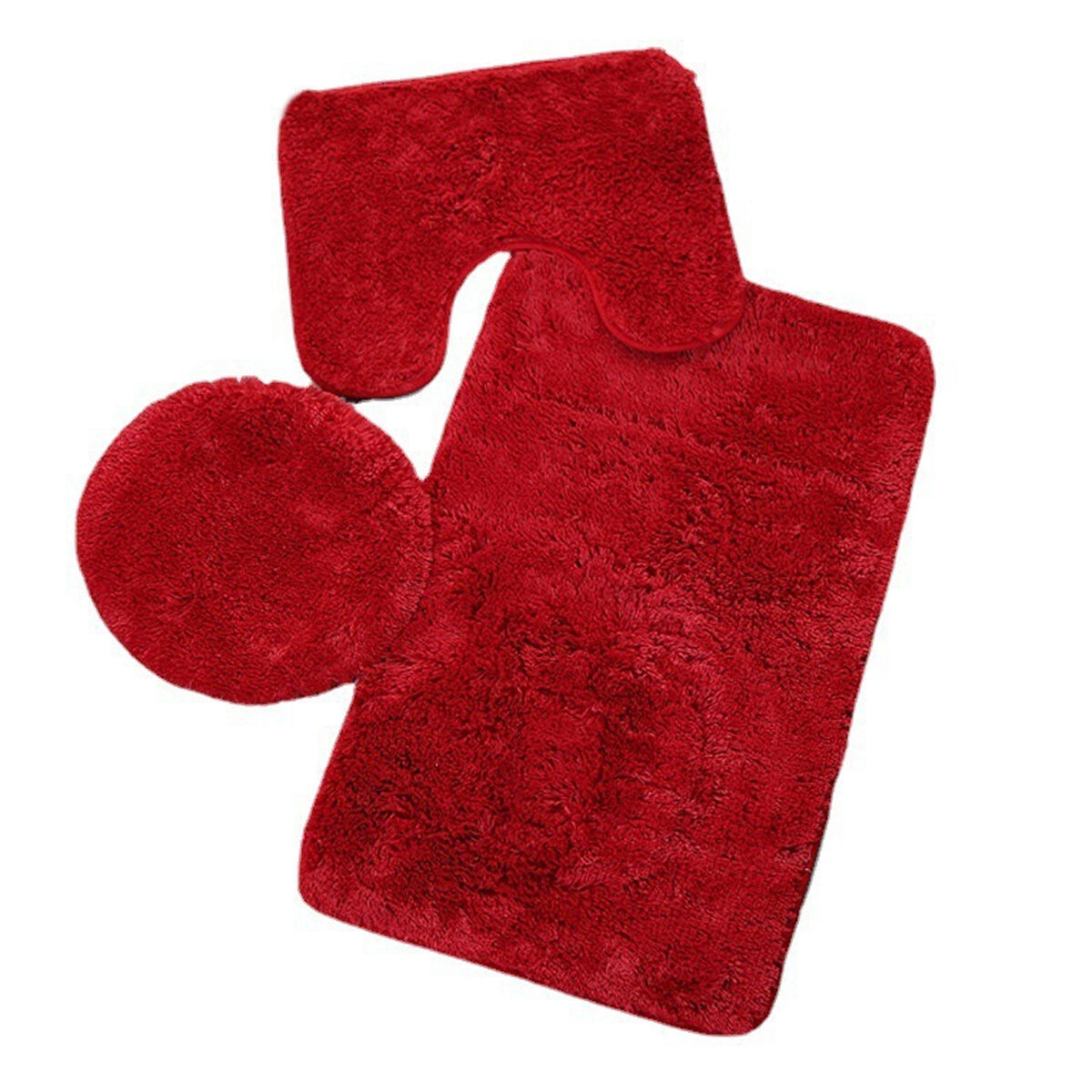 Красный коврик для ванной из 3 предметов нескользящий супермягкий плюшевый с крышкой для унитаза #6