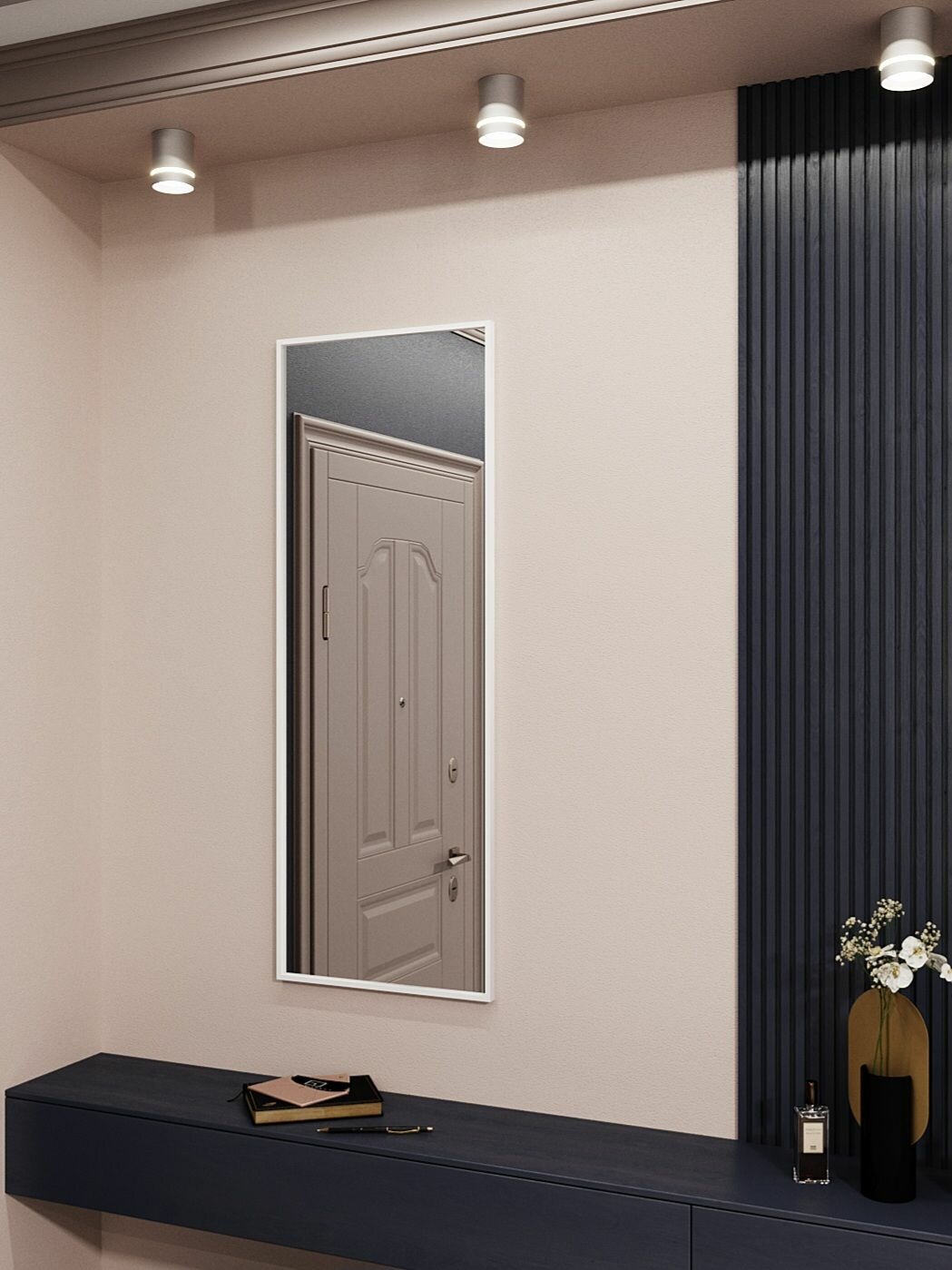 Зеркало в ванную в алюминиевой раме MOONRISE 120х40 см. Белое