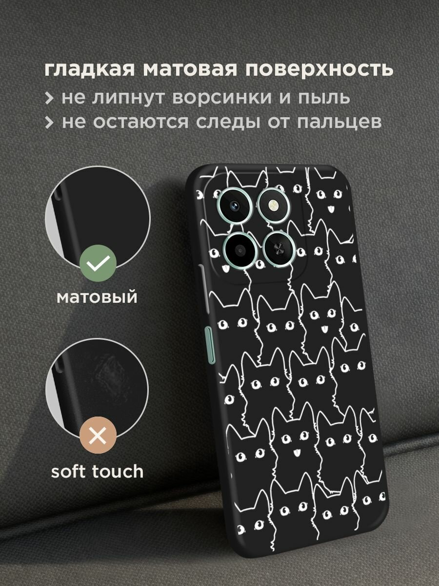 Черный матовый чехол на Honor X6c / Хонор X6c с принтом "Множество котиков" — фото 1
