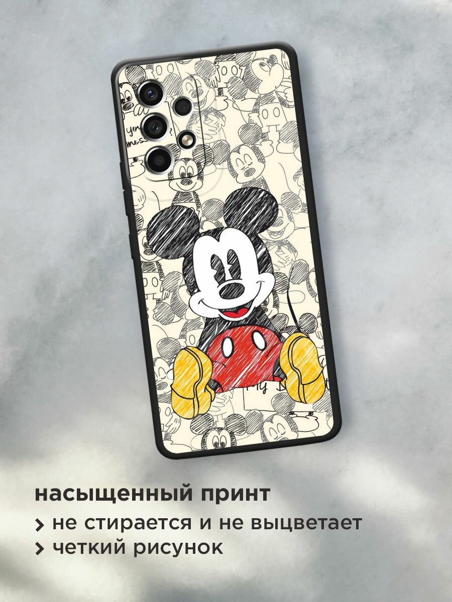 Черный матовый чехол на Samsung Galaxy A53 / Самсунг Галакси А53 с принтом "Микки Маус" — фото 1