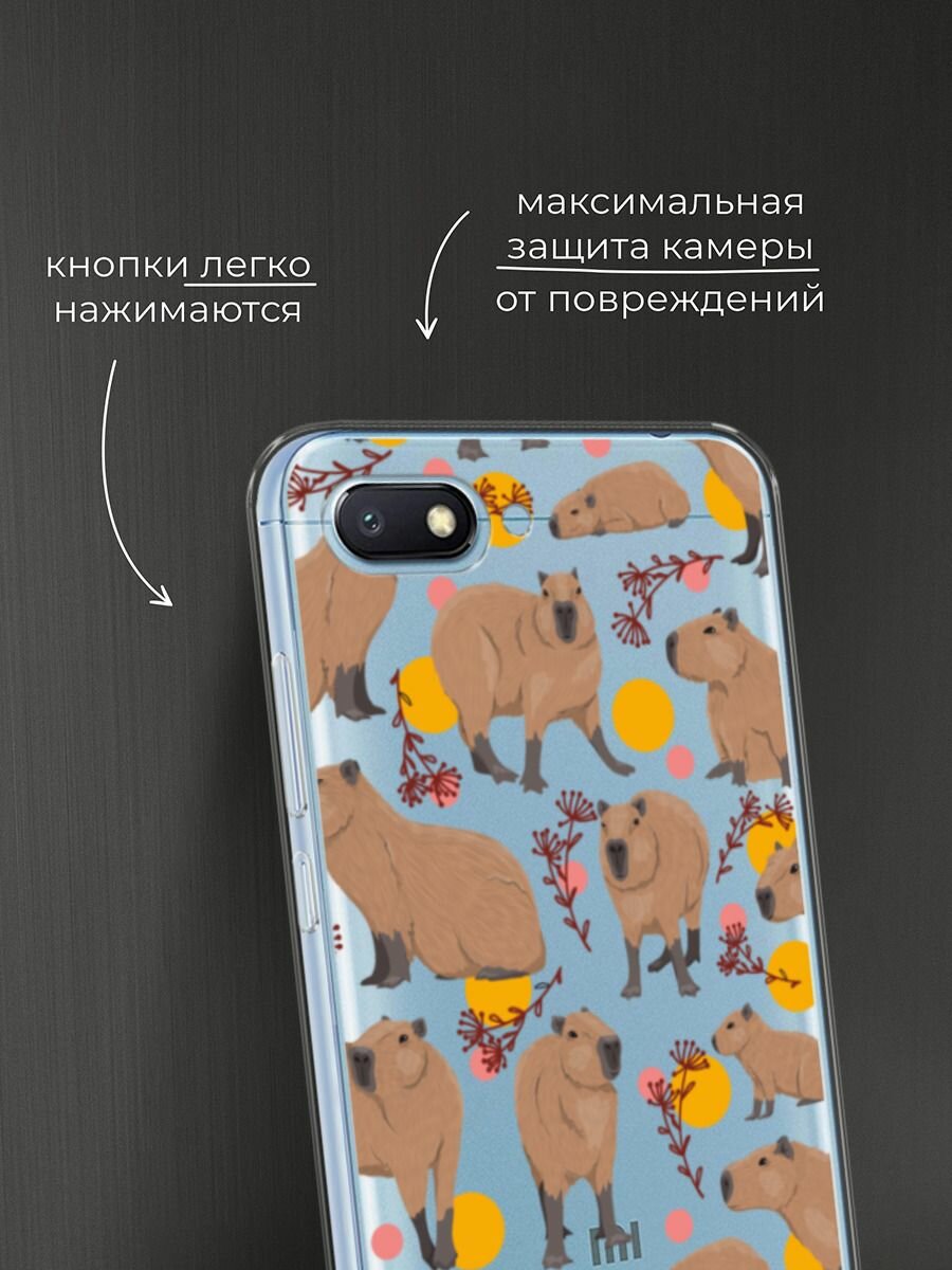 Чехол на Xiaomi Redmi 6A / Сяоми Редми 6А с принтом "Капибара паттерн", прозрачный — фото 1