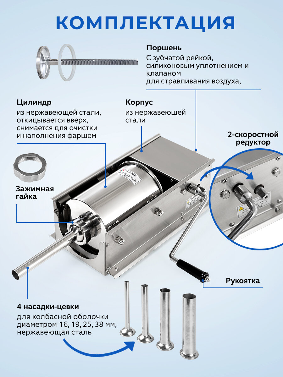 Шприц колбасный Gastrorag SS-3H, нержавеющая сталь, серебристый — фото 1