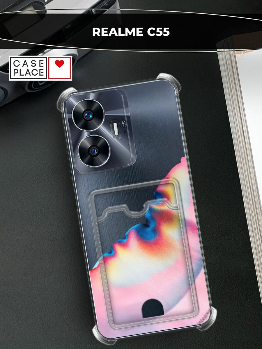 Чехол на Realme C55 (Реалми C55) с картой и принтом Розовая акварель