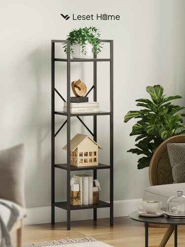 Изображение товара Книжный стеллаж деревянный Leset "Стилвуд" 14, узкий, чёрный, металлический каркас, 4 полки, 30х111х23,5 см