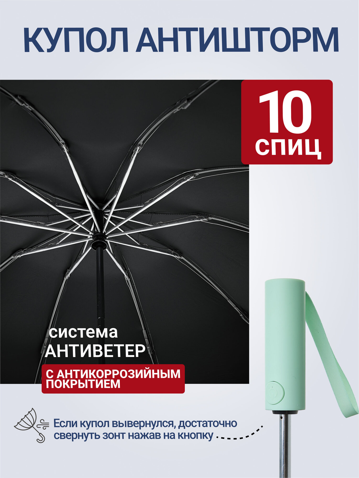 Смарт-зонт RAINDROPS, зеленый (мятный) — фото 1