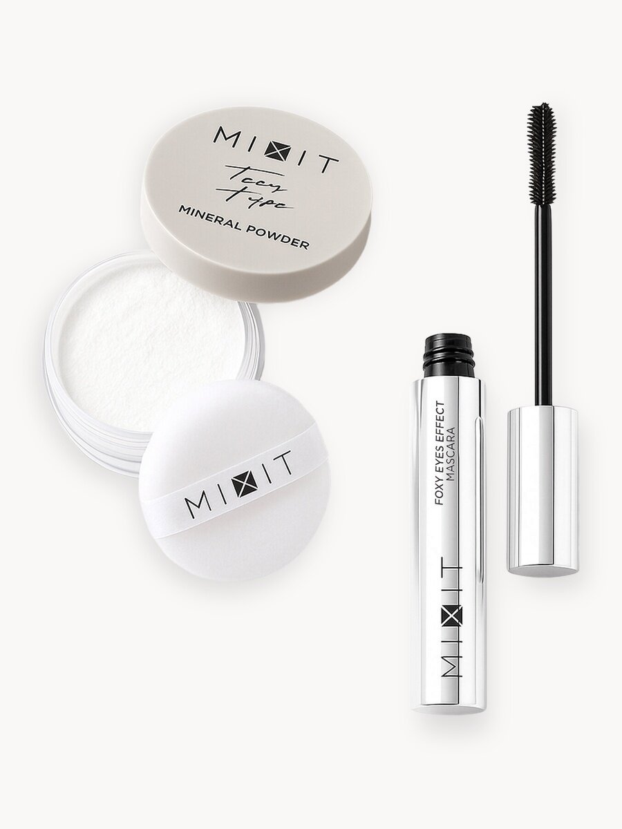 MIXIT Подарочный набор косметики: пудра для лица и тушь для ресниц MAKE UP