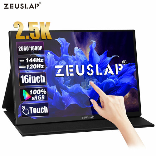 ZEUSLAP 16 25K 144hz сенсорный экран портативный монитор 25601600 100sRGB 500Cdm туристический дисплей для ноутбука компьютера Steam Deck PS5 Switch Xbox 17900₽
