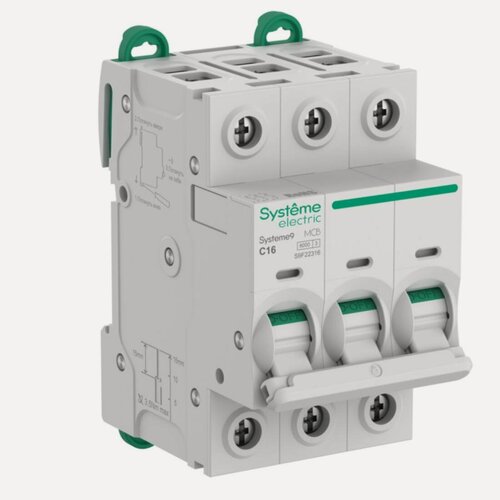 Изображение товара Автоматический выключатель Systeme Electric Systeme9 16A 3P 6 kA 400В хар.-ка C S9F22316