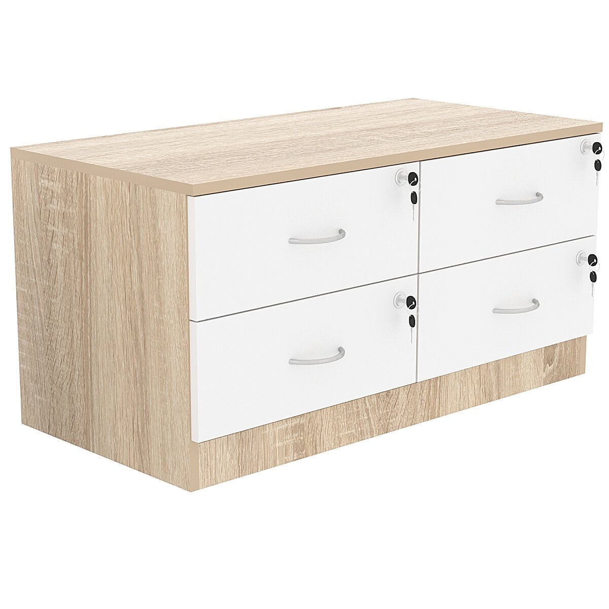Тумба T-19 900мм (H-450мм c 4-мя выдвижными ящиками) Дуб Сонома + Белый