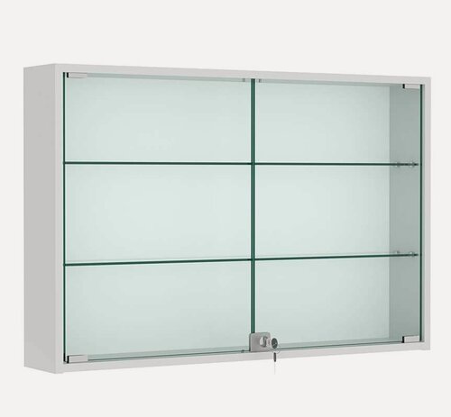 Изображение товара Витрина настенная №3-1А широкая со стеклянными полками, Серый