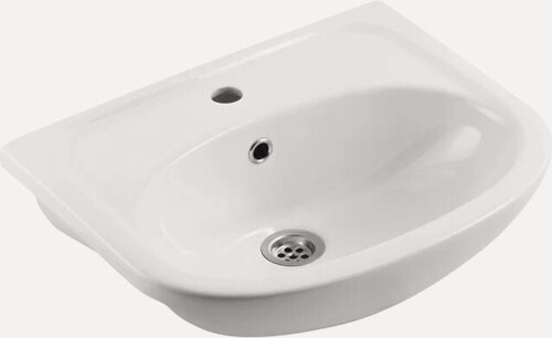 Изображение товара Мебельная раковина Rosa Уют 51 накладная, фаянсовая, со встроенным сливом-переливом, белая, раковина для ванной, полукруглая