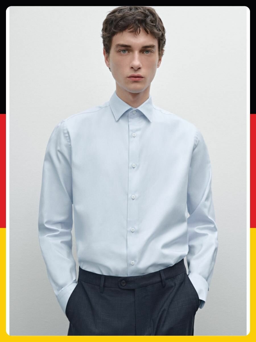 Рубашка Massimo Dutti Базовая коллекция, размер 40, голубой
