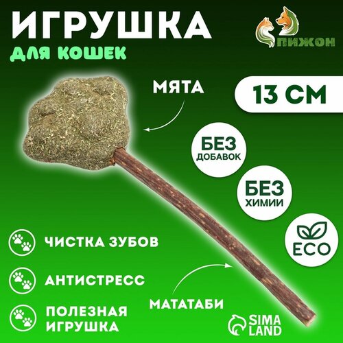 Игрушка для кошек из кошачьей мяты "Лапа" на палочке из мататаби, 13 см 7883158