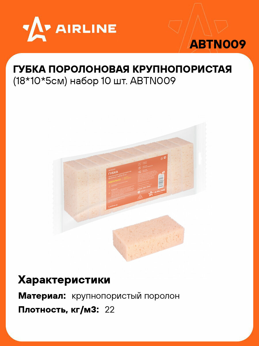Губка поролоновая крупнопористая (18*10*5см) набор 10 шт. ABTN009 AIRLINE