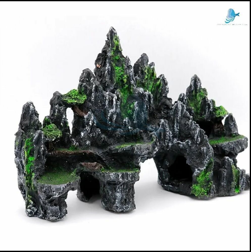 Большие Декорация для аквариума Вид на горы с домиком на дереве пещерным мостом искусственными растениями аквариумными украшениями 35 x 12 x 23 см