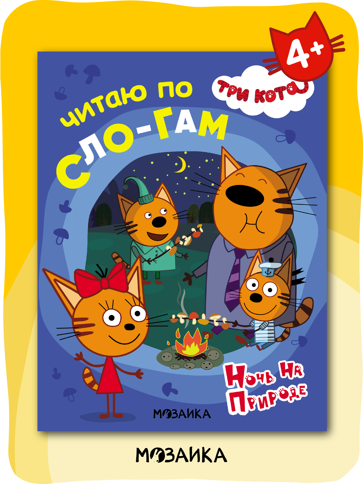 Книга для чтения по слогам "Три кота" для детей, Ночь на природе