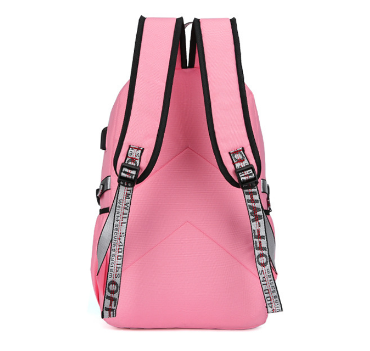 Изображение Рюкзак MyPads M-658 из нейлоновой непромокаемой ткани, для ноутбука Dell Asus Acer Lenovo HP Xiaomi диагональю 14/15/15.6 дюймов с USB портом. Женский детский с креативным дизайном розовый + брелок пушок