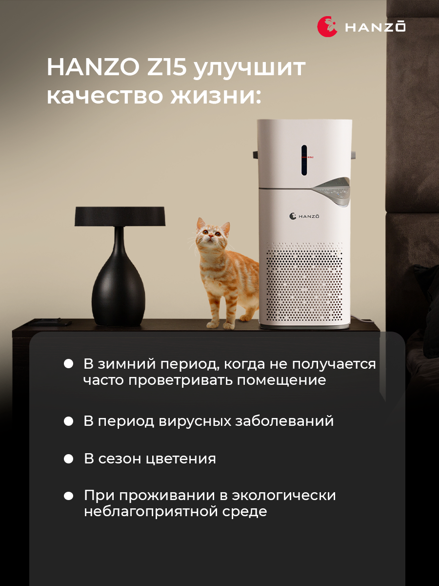 Изображение HANZO Z15 очиститель воздуха с функцией увлажнения воздуха победитель номинации "Товар Года"