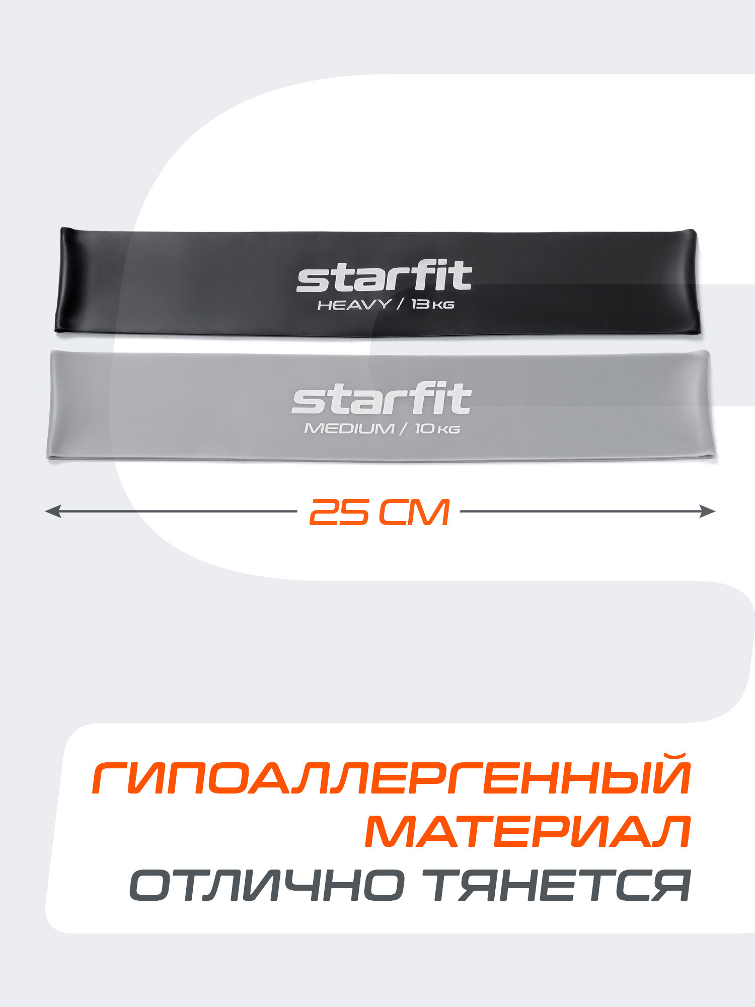 Резинки для фитнеса мини-эспандеры STARFIT ES-206, черный/серый, 2 шт. — фото 1