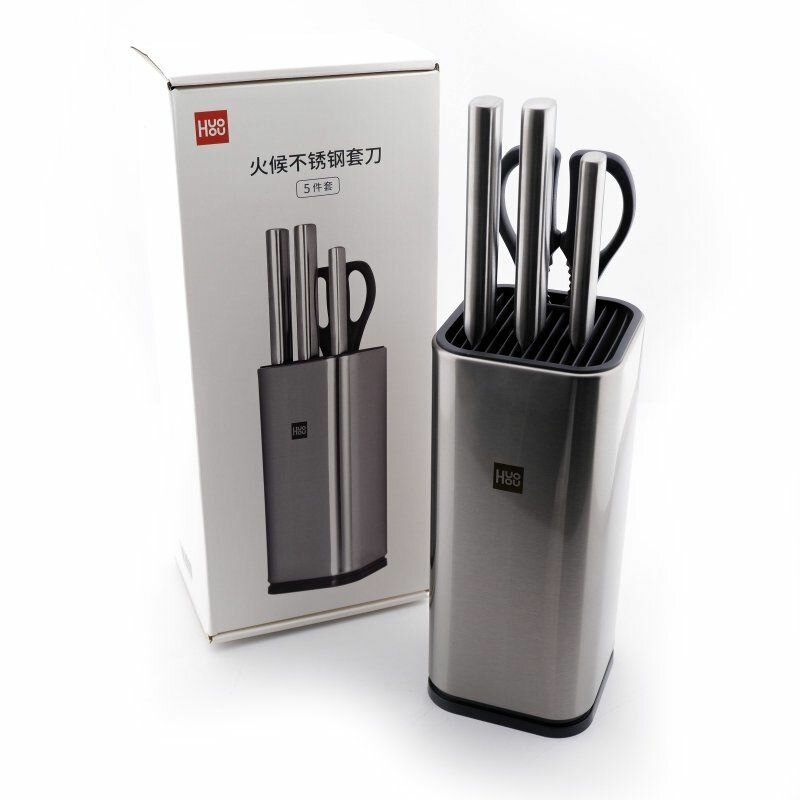Набор стальных ножей с подставкой для кухни HuoHou Stainless Steel Kitchen Knife Set / 3 ножа, ножницы с подставкой
