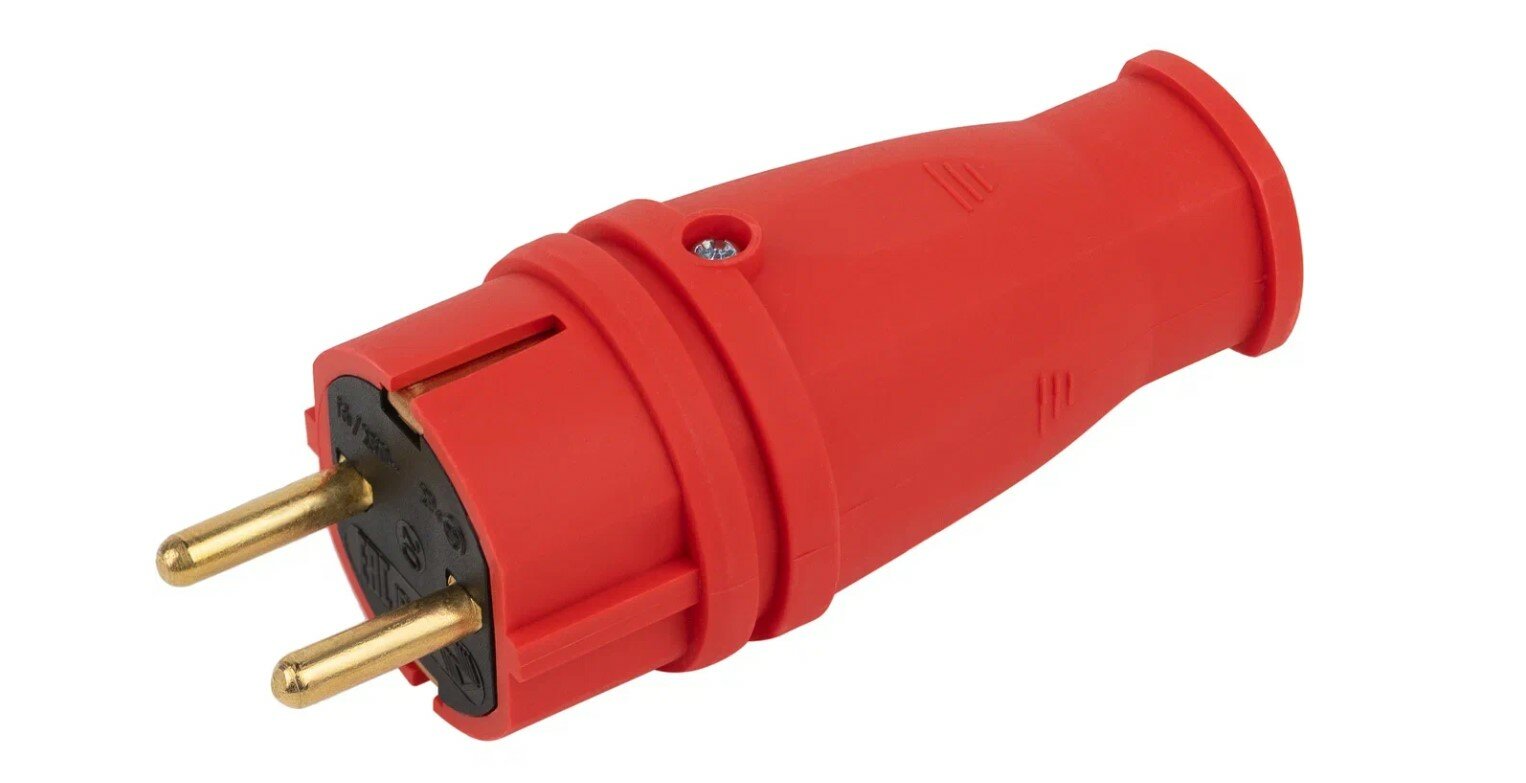 Вилка VX10-R-IP44 16А IP44 прямая с заземл. каучук красн. ЭРА Б0055415