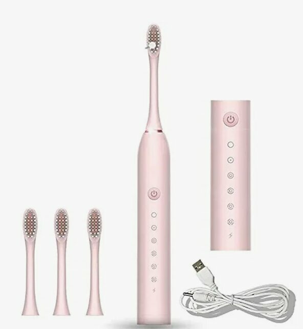 Электрическая зубная щетка ZD-X3 аккумуляторная с 4 насадками розовая — фото 1