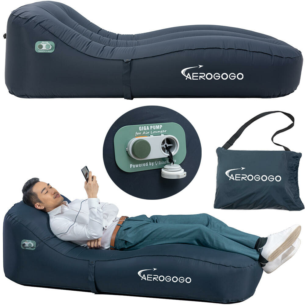 Decathlon Надувной шезлонг AEROGOGO GS1, автоматический, с встроенным насосом, 180x70x50 см, темно-синий