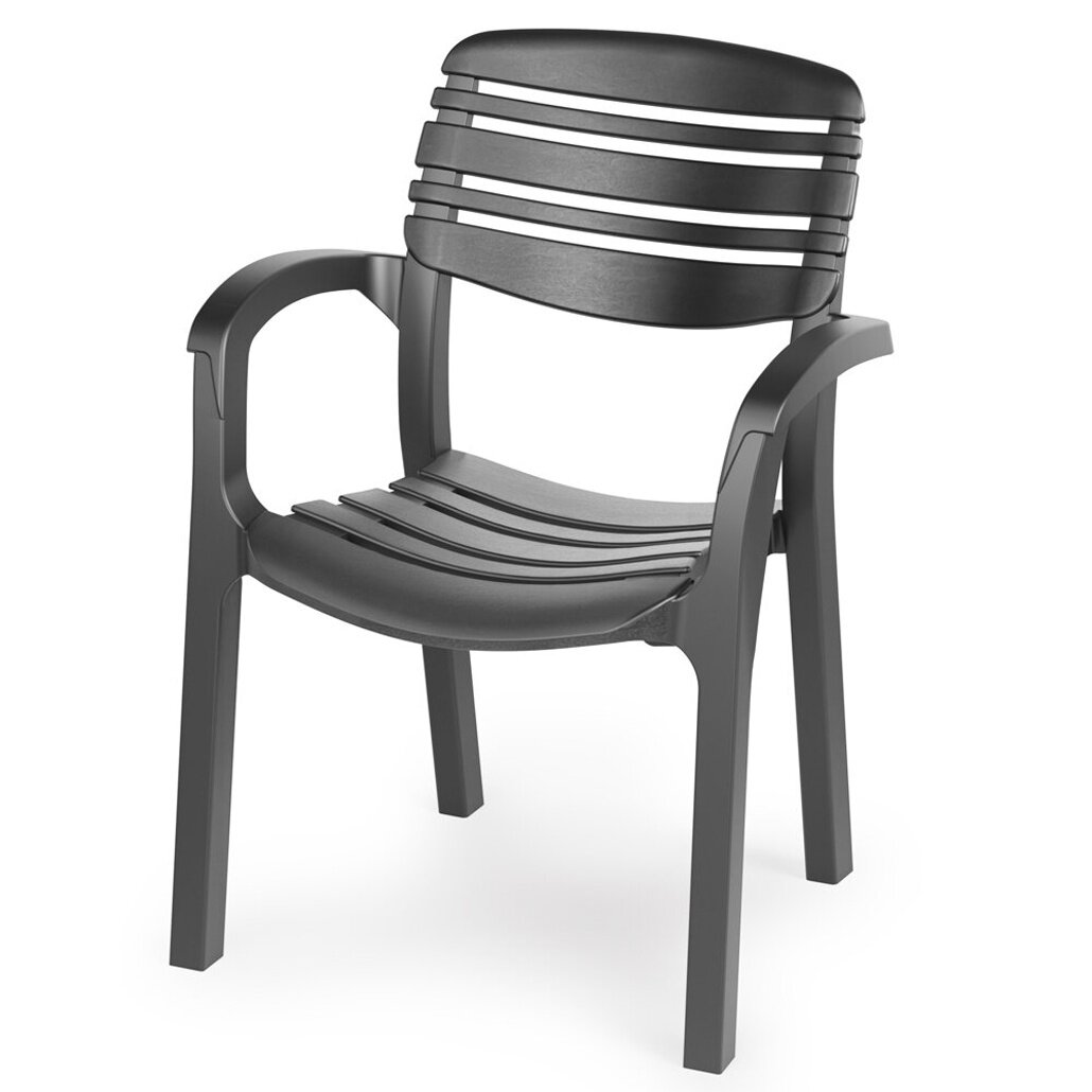 Кресло пластиковое «Атлант» цвет графит с подлокотниками вентиляция спинки подходит для улицы и дома