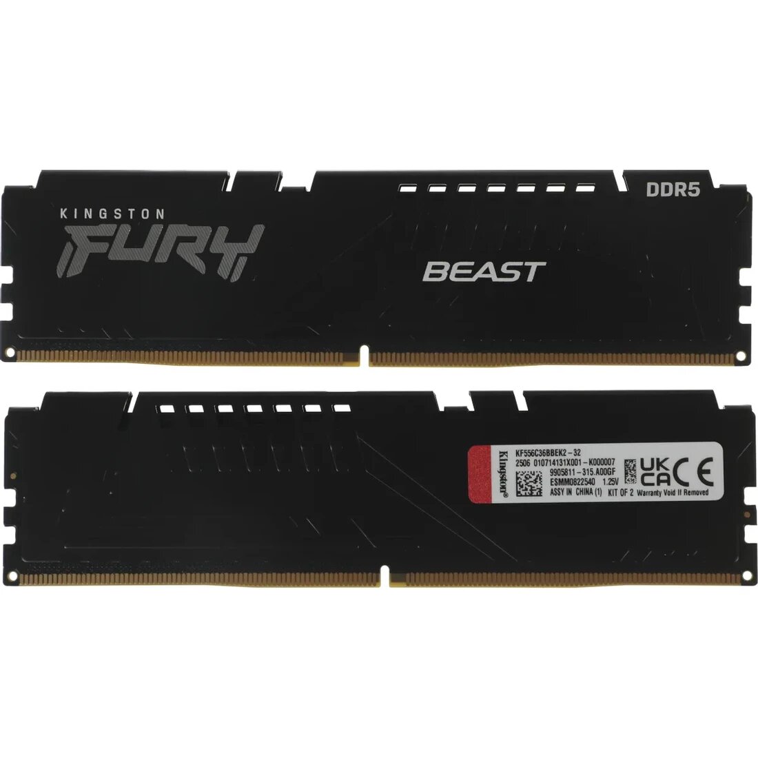 Память DIMM DDR5 PC5-44800 Kingston KF556C36BBEK2-32, 2х16 Гб, 1.25 В Кол-во модулей: 2, частота: 5600 МГц