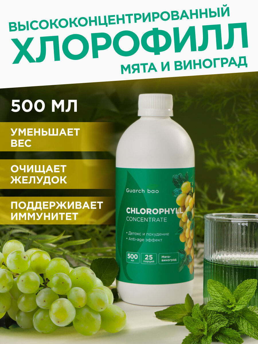 Хлорофилл жидкий пищевой 500 мл для похудения, мята-виноград