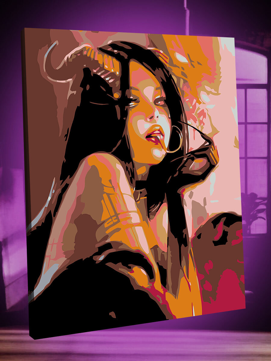 Картина по номерам Демон Девушка Арт Суккуб / demon girl art succubus холст на подрамнике