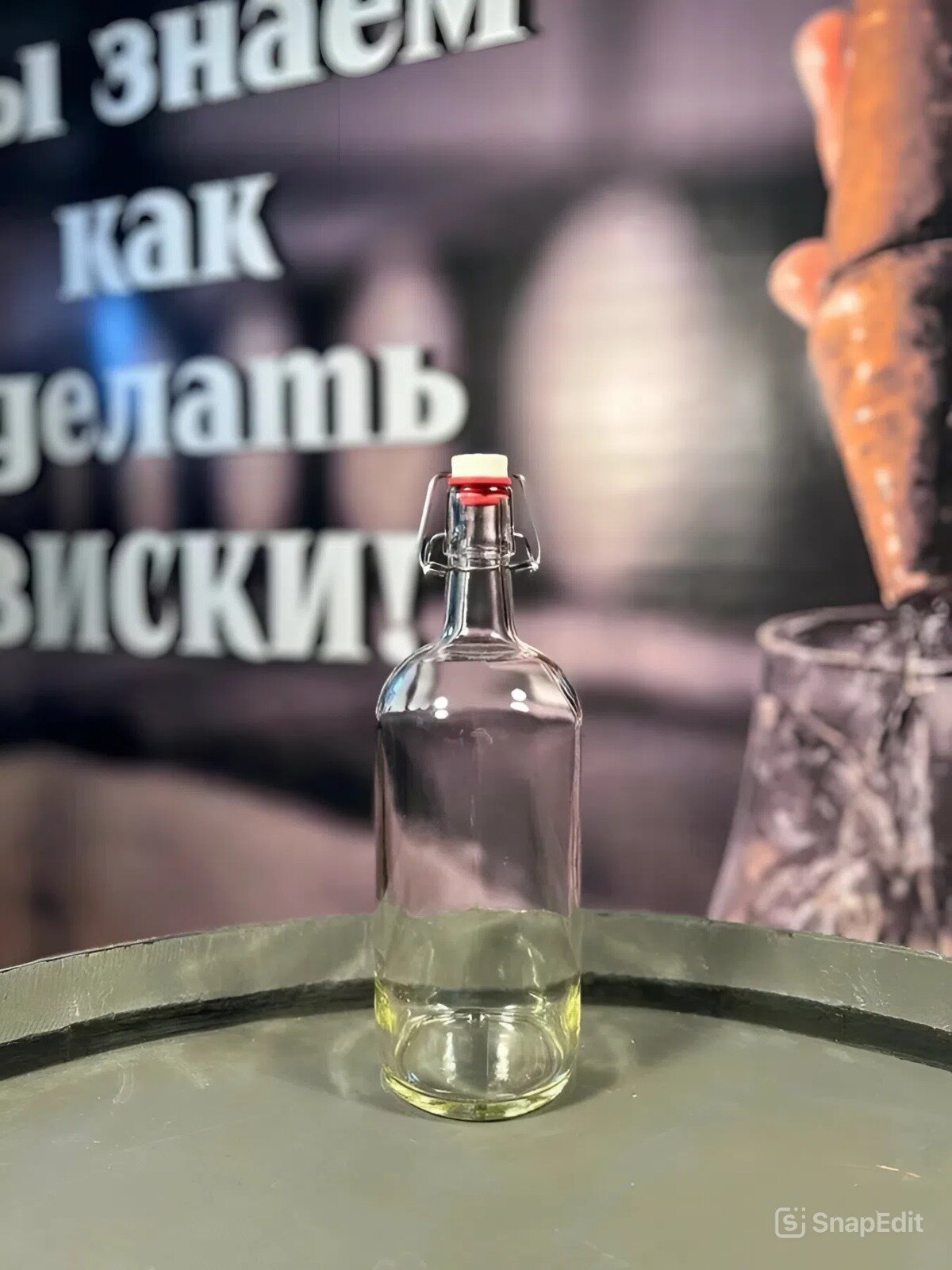Бутылка стеклянная с бугельной пробкой и этикетками прозрачная 1 л ( 6штук)