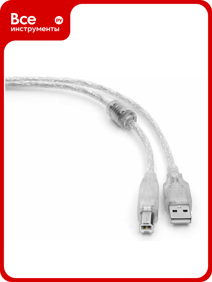 Кабель Cablexpert USB2.0 Pro, AM/BM, 0.75м, экранированный, ферритовое кольцо, прозрачный CCF-USB2-AMBM-TR-0.75M
