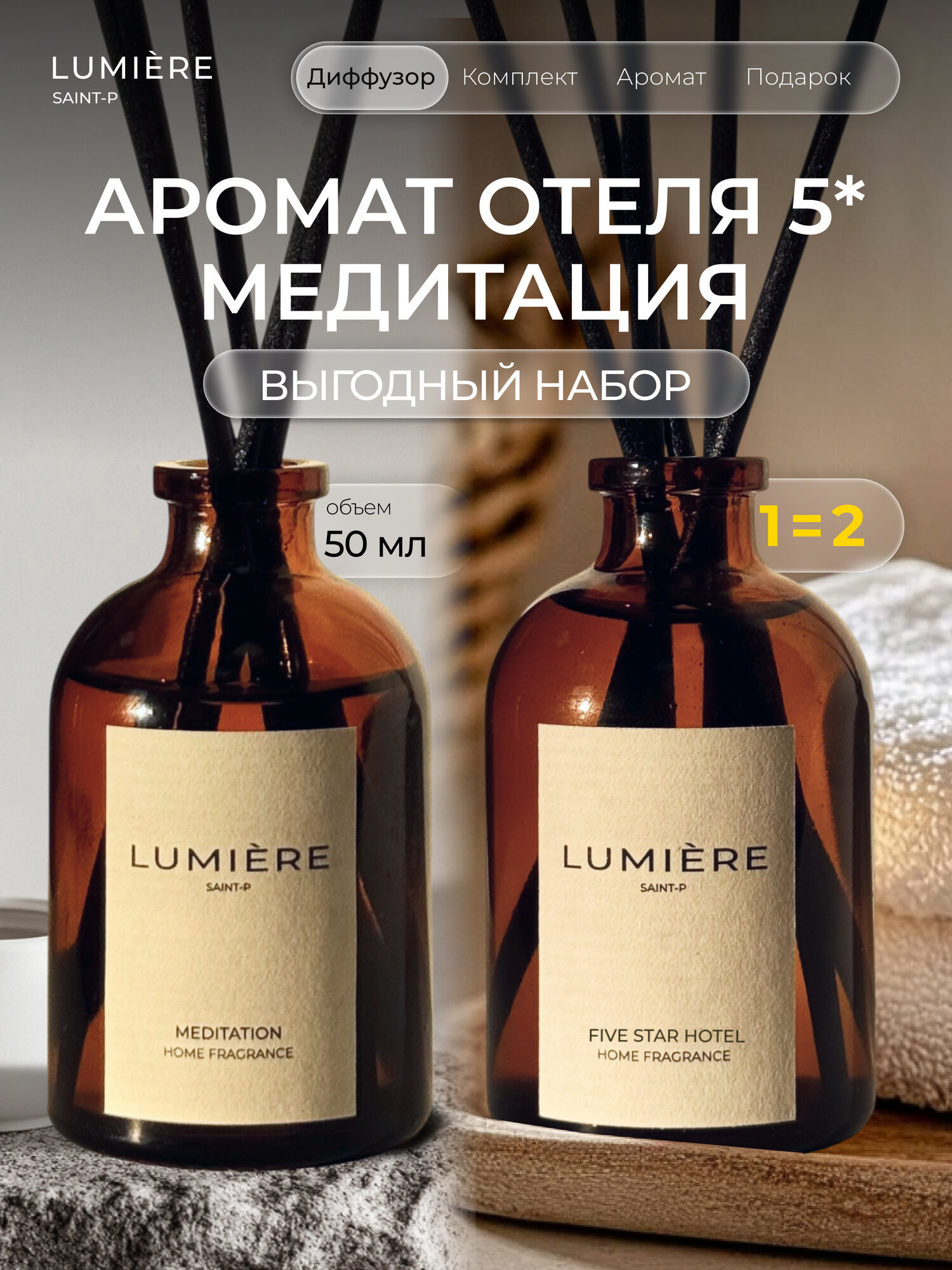 Ароматический диффузор для дома ароматизатор для дома 2 шт по 50 мл
