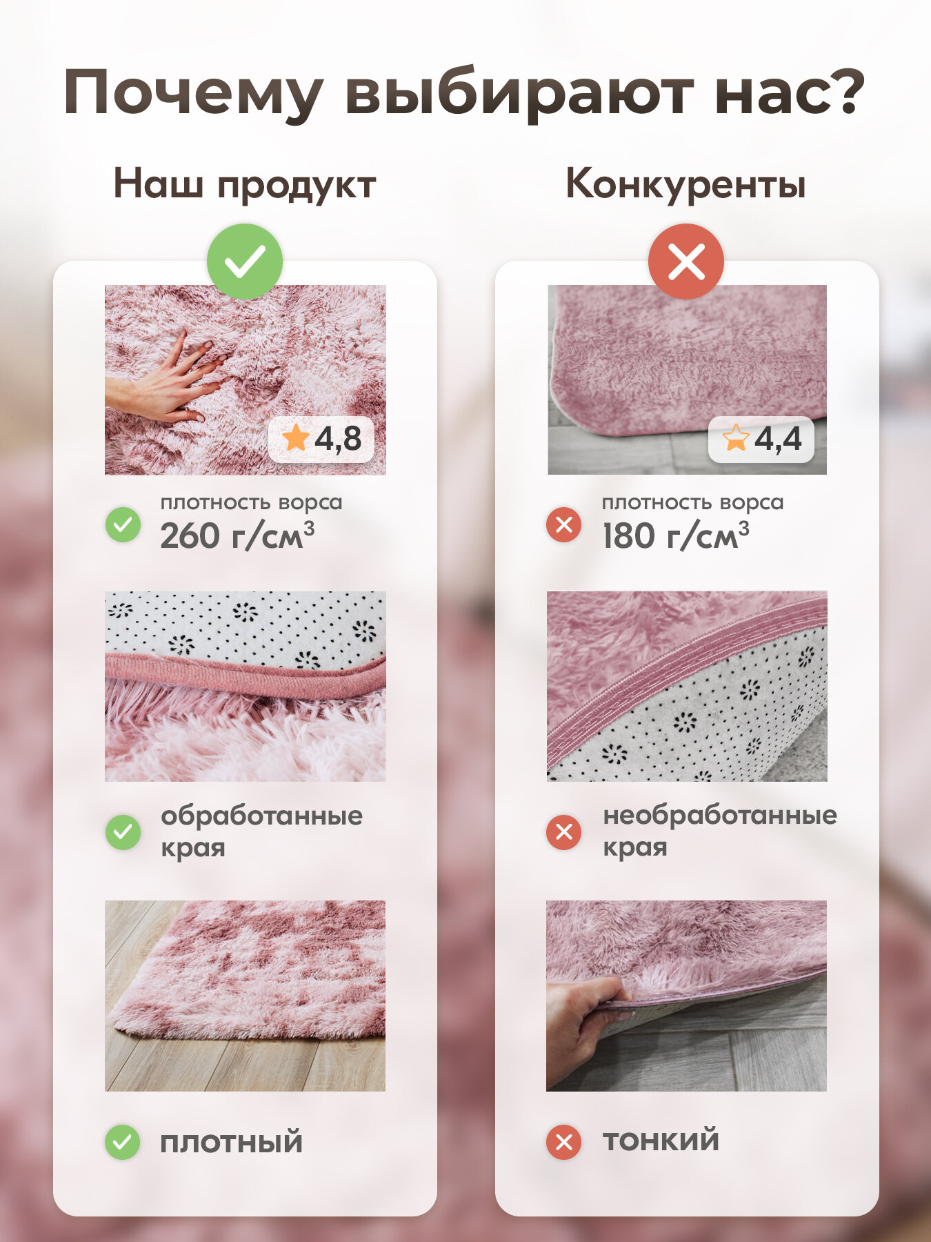 Ковер с длинным ворсом меховой 120х170 розовый комнатный, прикроватный, пушистый в комнату, спальню, гостиную, прихожую — фото 1