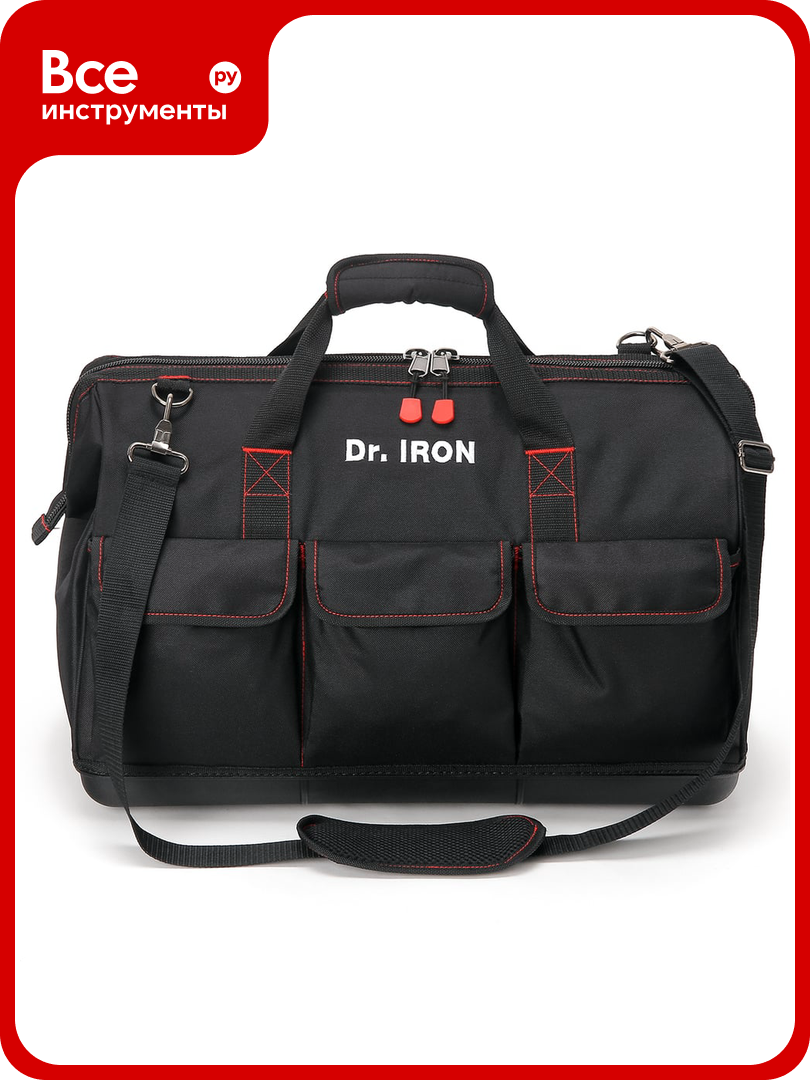 Сумка для инструмента с пластиковым дном с ремнем Dr. IRON 510х260х390 мм DR1029
