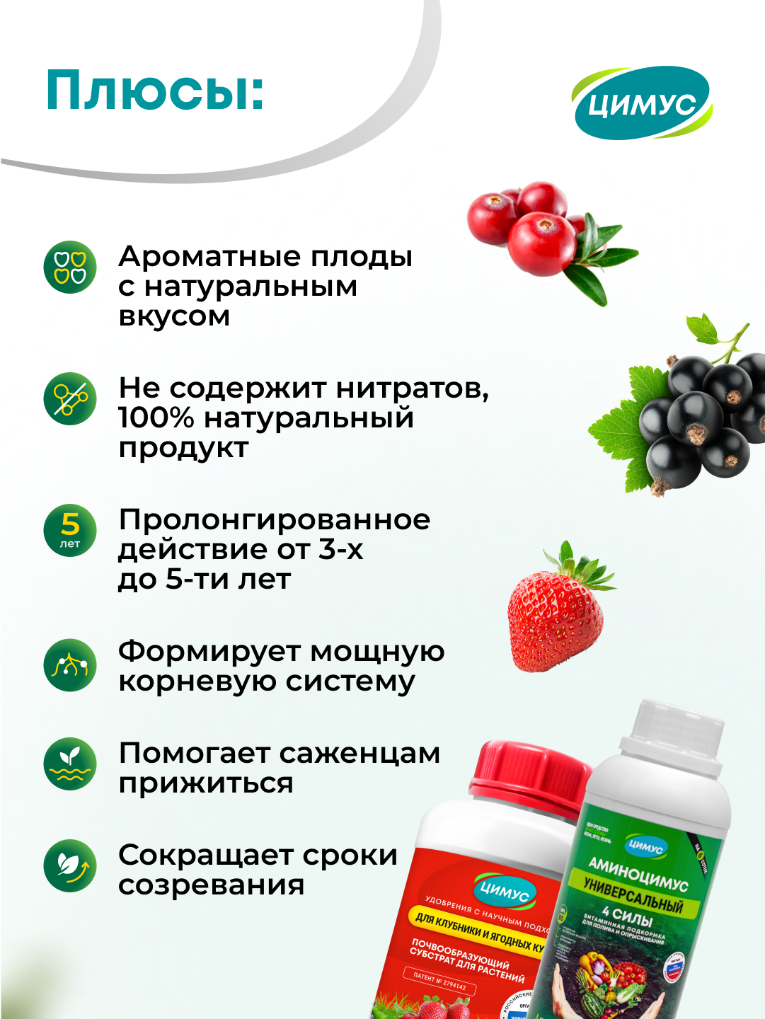 Удобрение осеннее для растений аминоцимус + удобрение для саженцев ягод цимус, 100 % органика, набор 750 г + 500 мл — фото 1