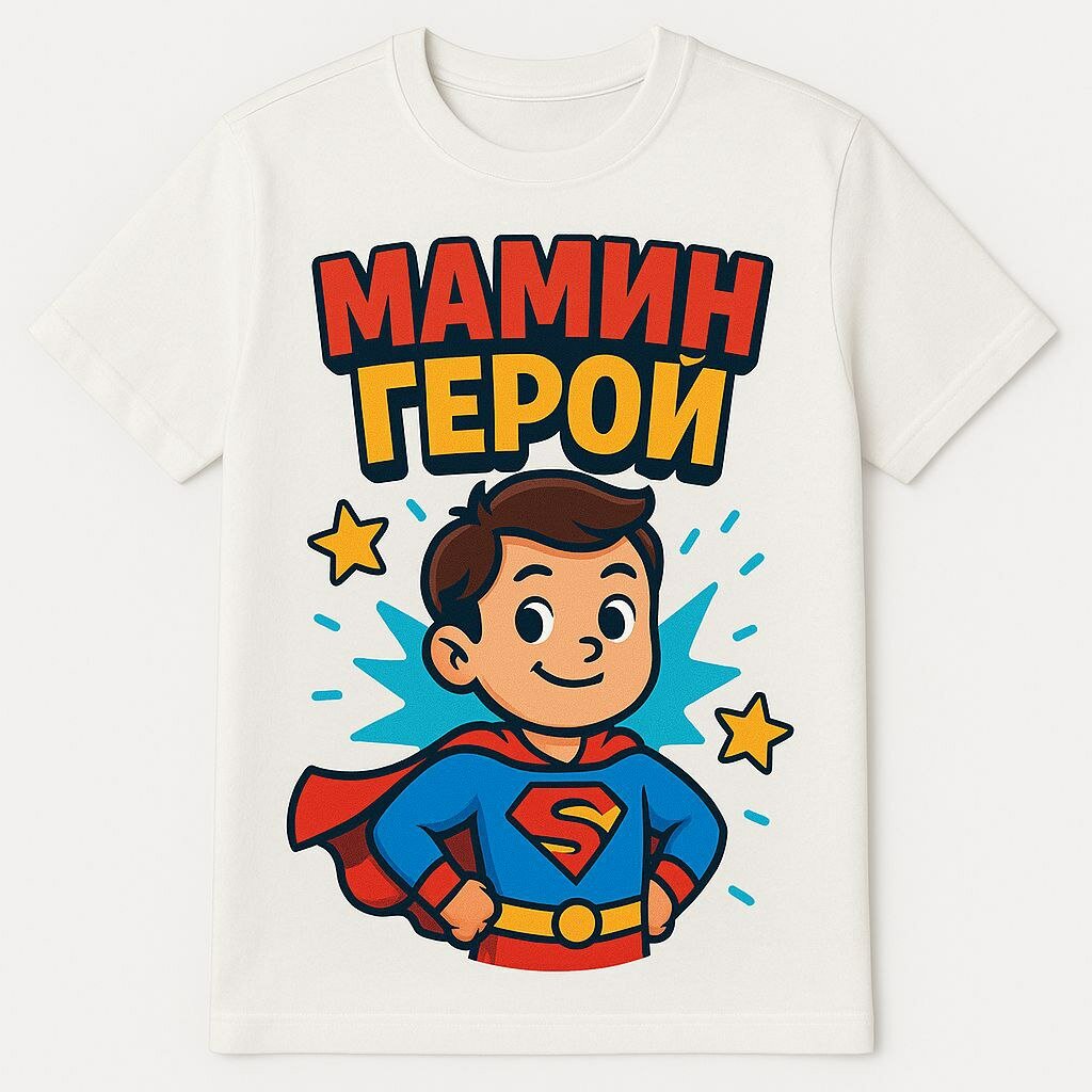 Термонаклейка "Мамин Герой", для детской одежды, белая, размер A5