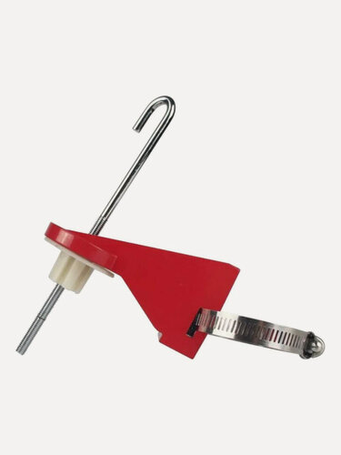 Изображение товара Блокиратор шарового вентиля с крюком малый, цинковый сплав и сталь, внешний диаметр трубы 21-64 мм, 108х50х155 мм