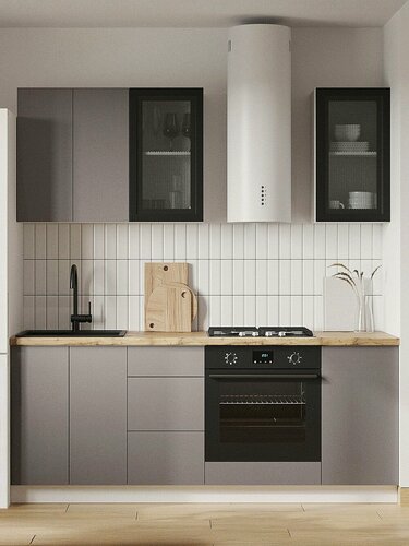 Изображение товара Кухонный гарнитур Тандем 2 м, мебель для дома и кухни, Белый / Черный матовый / Грей