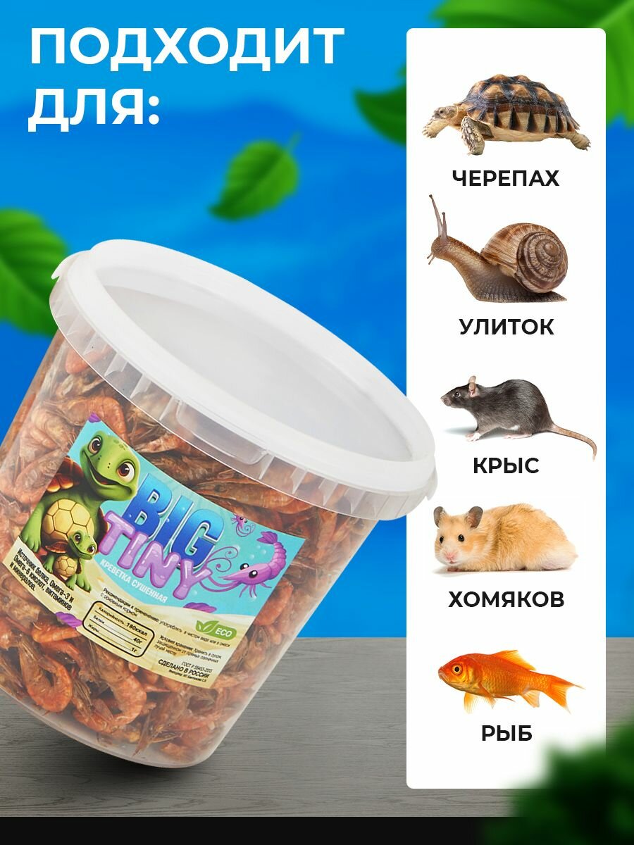 Лакомства BIG tiny, для красноухой черепахи, креветки, сухой корм, 1000 мл — фото 1