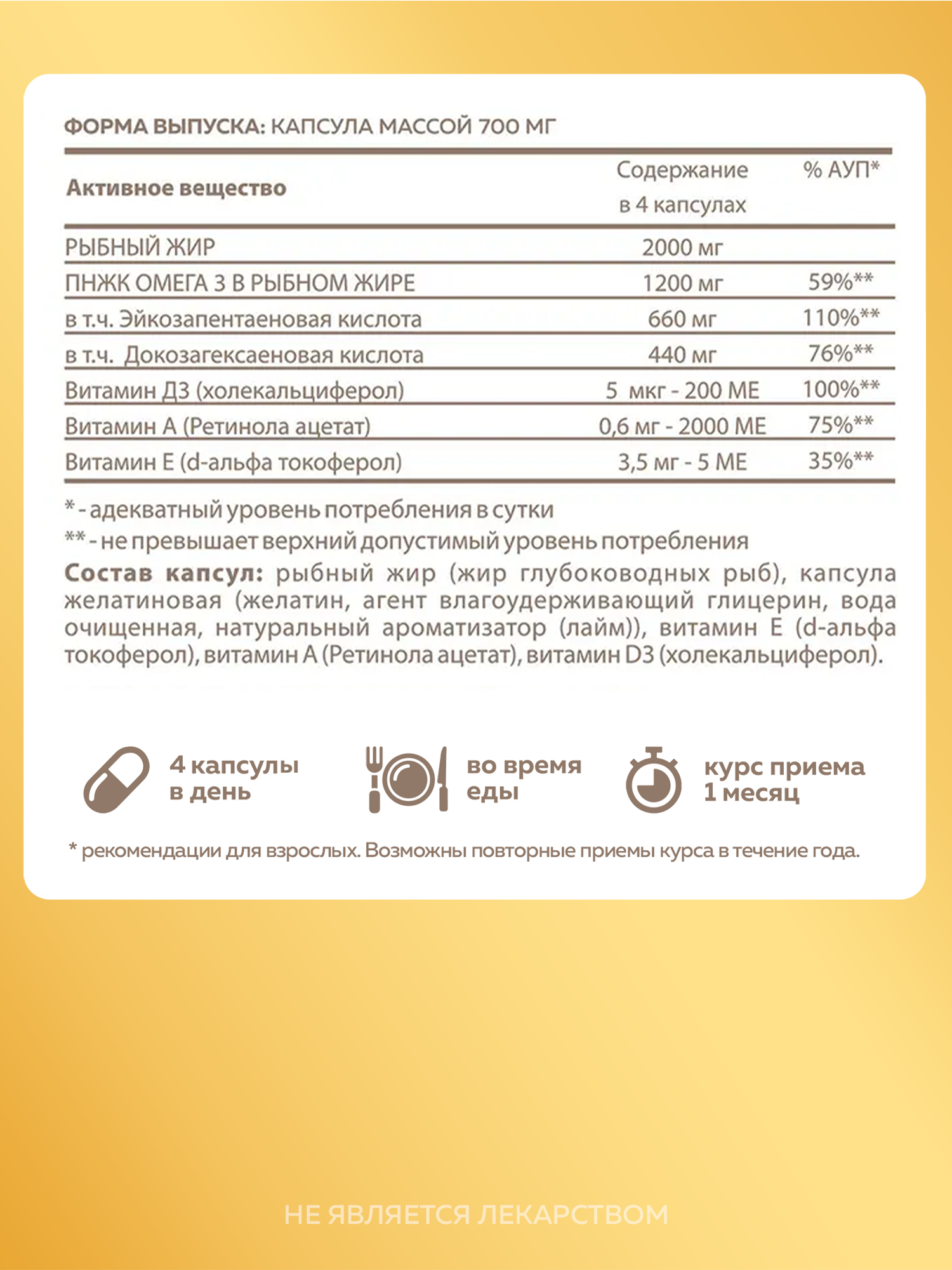 Омега 3 высокой концентрации 60% + Витамины А Е Д3 MISHIDO Omega 3, 60 капсул рыбий жир для сердца мозга и иммунитета — фото 1