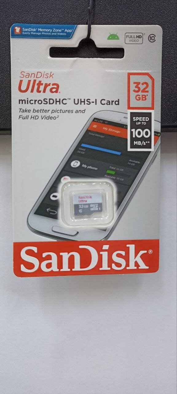 Флэш-накопитель для телефона, Флэш-карта SanDisk Ultra MicroSD 32 ГБ, Скорость чтения до 100 МБ/с