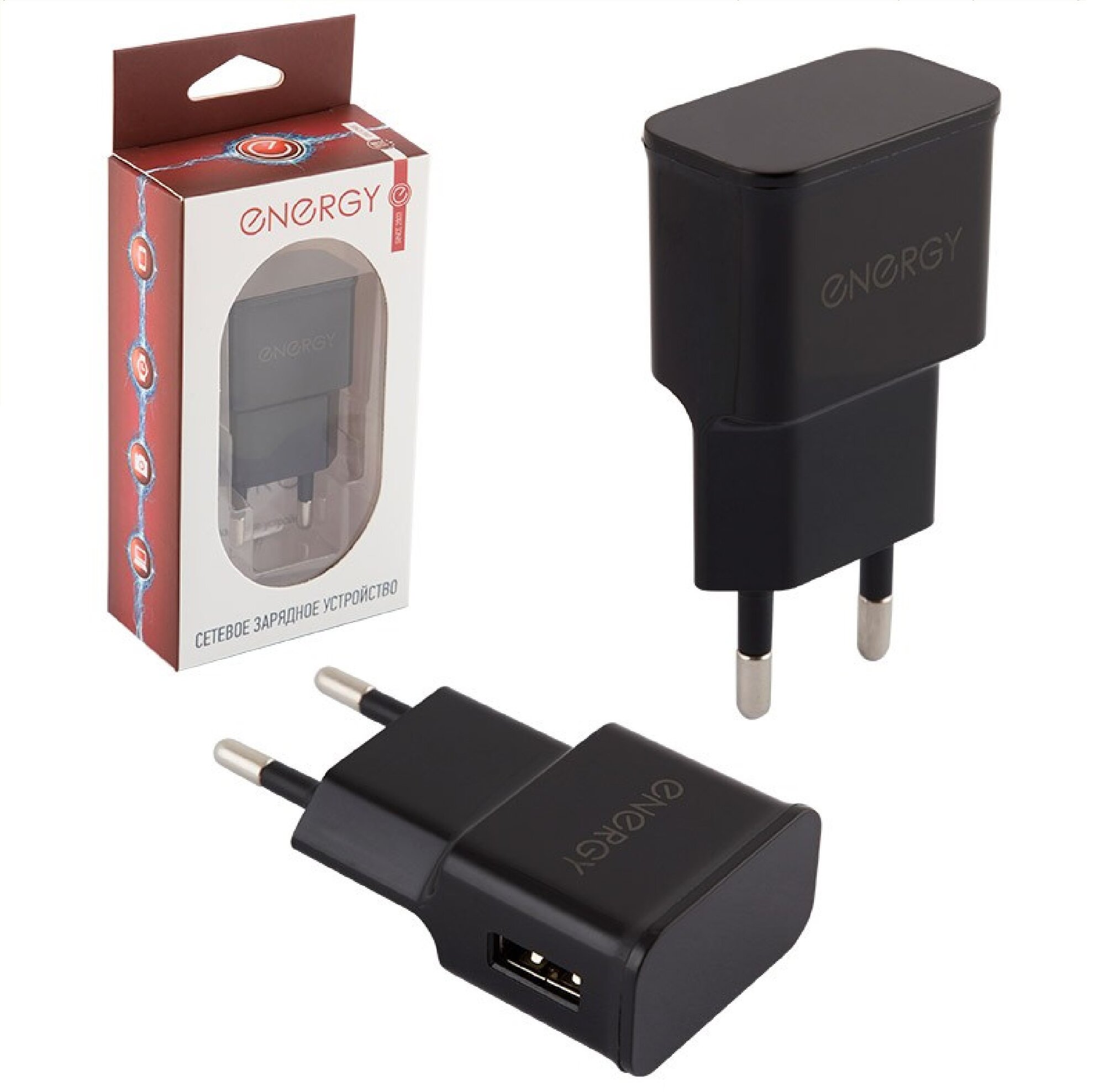 Блок питания Energy ET-09 сетевое USB Type-A для телефона и планшета. чёрный