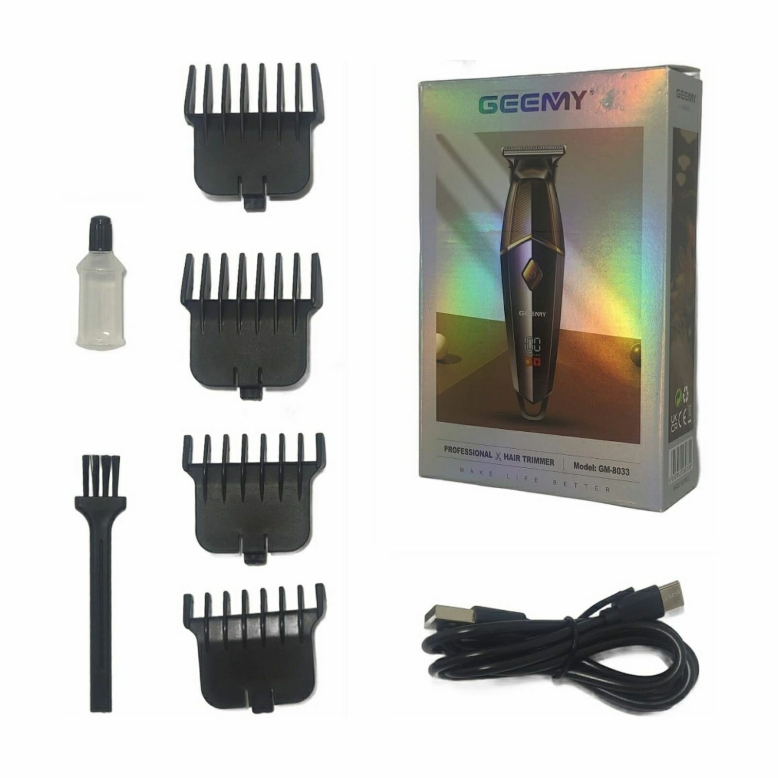 Машинка для стрижки Geemy GM-8033, влажное и сухое бритье, 4 бреющих элемента