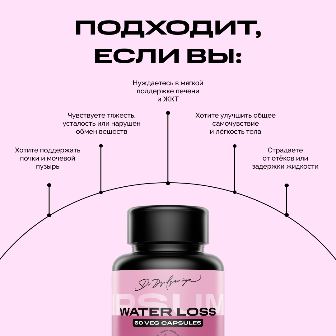 IPSUM WATER LOSS Мочегонное средство от отеков для похудения, дренажный напиток, очищающий комплекс диуретик 60 капсул — фото 1