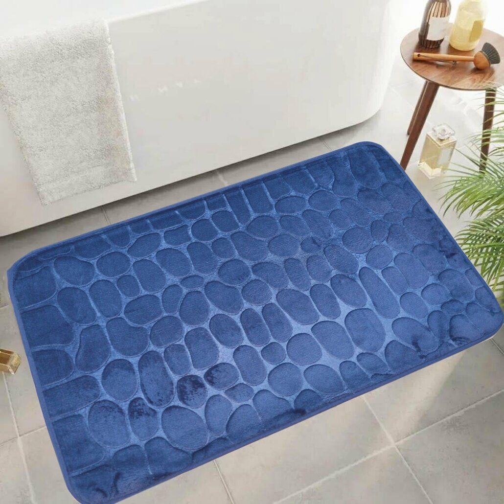 Коврик для ванной с узором камни полиамид 50х80см голубой