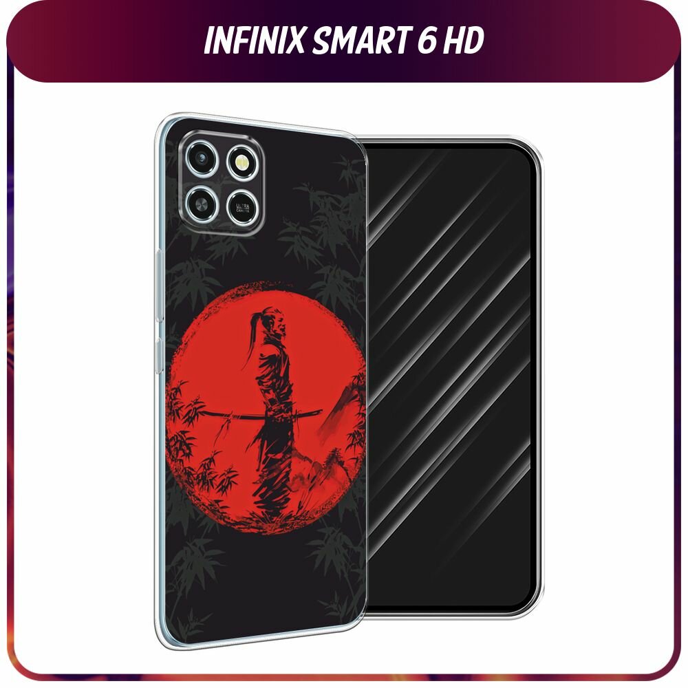 Чехол на Infinix SMART 6 HD / Инфиникс Смарт 6 HD с принтом "Самурай на красном фоне"